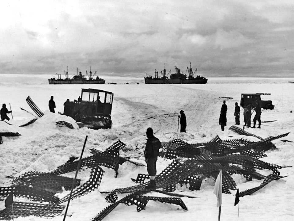 U.S. Navy aircraft over the Antarctic ice during Operation Highjump, 1947
